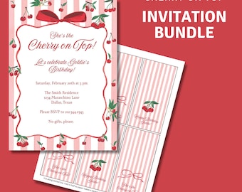 Cherry On Top Party Invitation Bundle: Editable Canva Template (Digital Download)