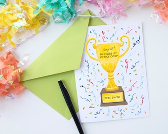 Custom Trophy Editable Card, Printable Template, Work Anniversary, Milestone, Generic Celebration Card Template