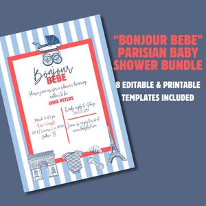 Bonjour Bebe Baby Shower Bundle: Parisian Canva Templates (Digital Download)