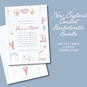 New England Coast Bachelorette bearbeitbare Canva Template Bundle