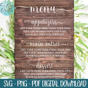 Wedding Menu svg, Menu svg, Wedding svg, Wedding Menu Sign svg, Wedding Sign svg, Reception Menu svg, digital download cut file
