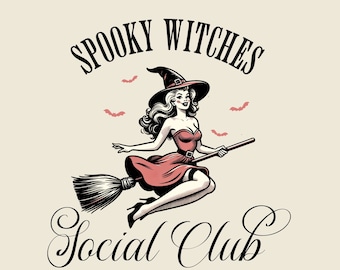 Spooky Witches Social Club PNG, Vintage Halloween png, Vintage witch, pin up witch, Cute Halloween PNG, trendy halloween png, spooky season