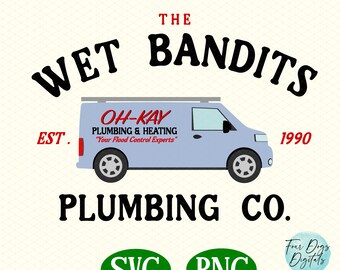 Home Alone SVG PNG, The Wet Bandits svg, Wet Bandits Plumbing Co svg Png, kerstfilm png, kerst gesneden sublimatiebestand