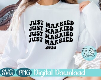 Just Married SVG, Newlywed svg, Just Married 2023 svg, Wavey text Wife svg, honeymoon shirt svg, honeymoon svg png digital download cut file