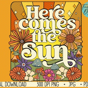 Hier komt de zon png, jaren 70 png, retro jaren 70 png, boho png, Groovy png, trendy png, zomer mama png, trendy sublimatie, retro bloemen png