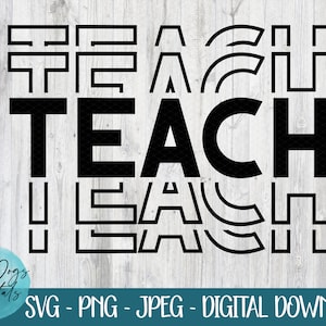 May include: Black and white graphic design of the word "TEACH" with a geometric pattern around the letters.