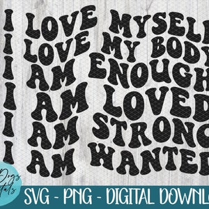 Affirmations quotidiennes SVG, SVG d'affirmations positives, SVG ondulé de style années 70, SVG d'amour de soi, SVG de style rétro, SVG d'esprit positif, Je suis assez SVG