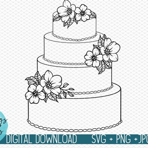 Hochzeitstorte SVG | Hochzeit Kuchen Zeichen SVG | Hochzeit Zeichen SVG, Hochzeit Zeichen svg png, 4 gestufte Kuchen svg, handgezeichnete Kuchen svg, Dessert Tisch svg