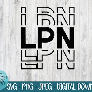 May include: Black and white graphic design of the word "LPN" repeated multiple times in a layered, stacked, and overlapping pattern.
