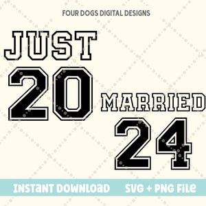 Just Married 2024 SVG | Nowożeńcy SVG | Koszulka miesiąca miodowego SVG | Koszulka pana młodego i panny młodej SVG | Plik do cięcia ślubnego do pobrania cyfrowego