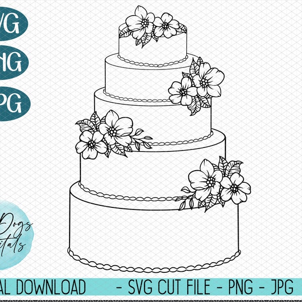 Wedding Cake SVG | Wedding cake sign SVG | Wedding sign SVG, Wedding sign svg png, 5 tiered cake svg, hand drawn cake svg, Dessert table svg