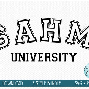 K&ouml;nnte beinhalten: Schwarzwei&szlig;es Grafikdesign mit dem Text "SAHM UNIVERSITY" in einer fetten, klobigen Schrift. Die Buchstaben sind mit einer dicken schwarzen Linie umrandet.