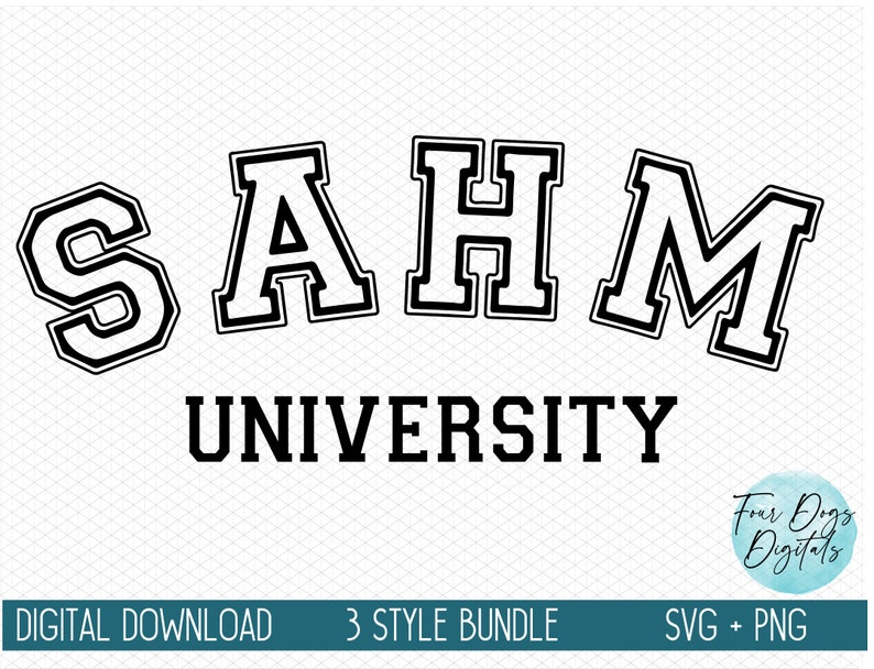 K&ouml;nnte beinhalten: Schwarzwei&szlig;es Grafikdesign mit dem Text "SAHM UNIVERSITY" in einer fetten, klobigen Schrift. Die Buchstaben sind mit einer dicken schwarzen Linie umrandet.