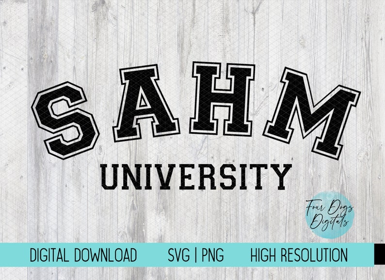 K&ouml;nnte beinhalten: Schwarzwei&szlig;es Grafikdesign mit dem Text "SAHM UNIVERSITY".
