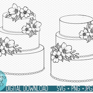 Hochzeitstorte SVG | Hochzeit Kuchen Zeichen SVG | Hochzeit Zeichen SVG, Hochzeit Zeichen svg png, 3-gestufte Kuchen svg, handgezeichnete Kuchen svg, Dessert Tisch svg