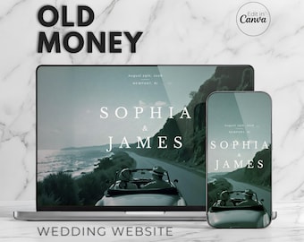 Old Money Wedding Website Template Canva • Vintage Prep Country Club • Digital RSVP • Save The Date Web • Quiet Luxury • Retro Invite