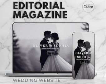 Editorial Magazine Wedding Website Template Canva • Minimalist Modern Black & White Wedding Digital Invite • Luxury Mobile RSVP Site