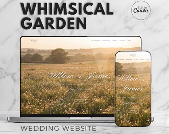 Whimsical Garden Wedding Website Template Canva • Fairytale Couple Story Invite • Cottagecore Mobile RSVP • Wildflower Digital Save the Date