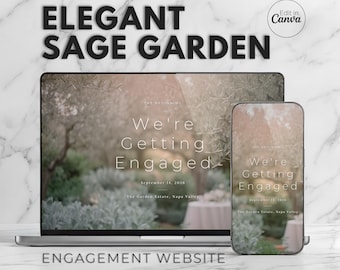 Engagement Party Website Template Canva • Elegant Sage Garden RSVP • Vineyard Event Invite • Greenery Evite • Botanical Digital Website