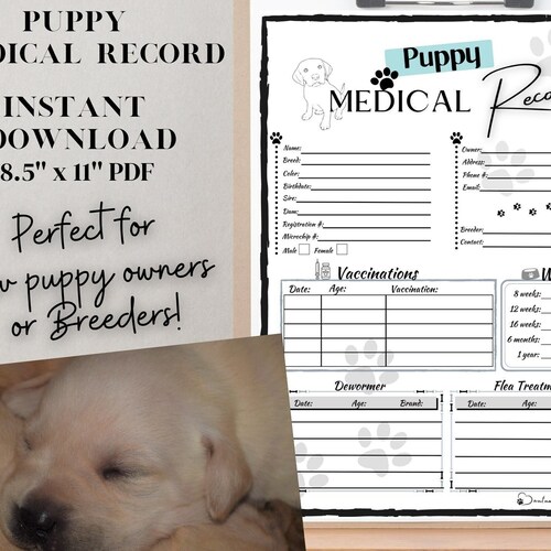 Puppy Medical Record Printable Great for New Puppy Owners or Etsy