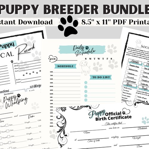 Puppy Breeder Bundle Printable Whelping Record Medical Etsy
