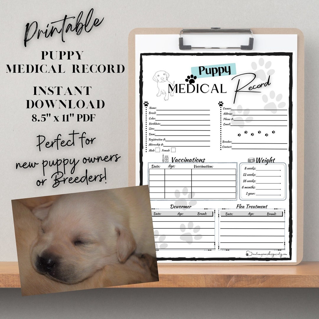 Puppy Medical Record Printable: Great for New Puppy Owners or Dog ...