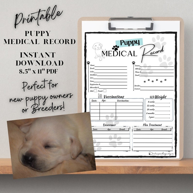 Puppy Medical Record Printable Great for New Puppy Owners or Dog