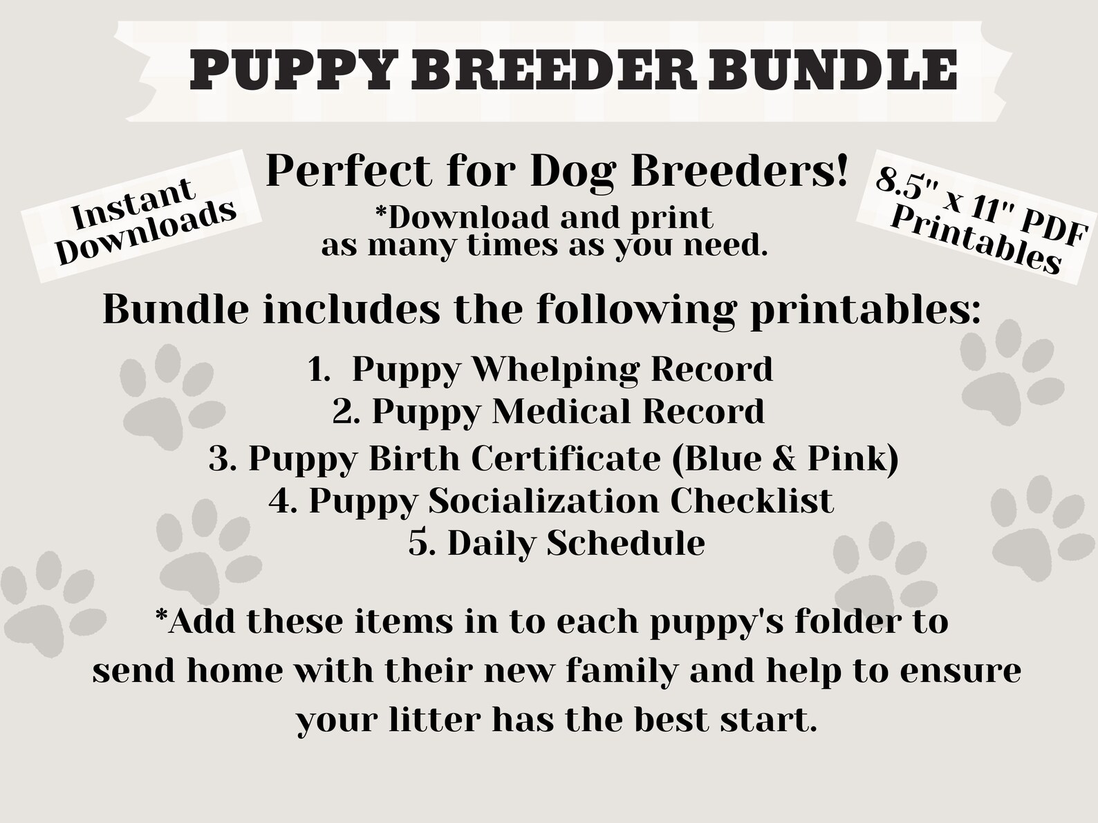 Puppy Breeder Bundle Printable Whelping Record, Medical Record, Birth