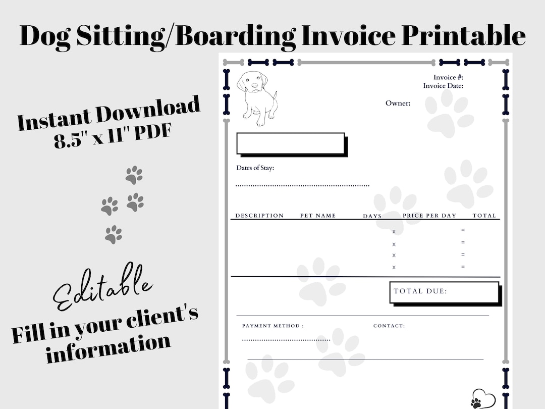 Printable Dog Sitting Invoice Editable Template Etsy Printable Dog Sitting Invoice Editable Template Etsy