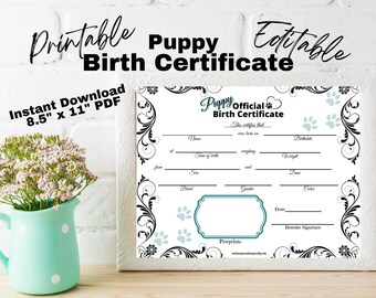 Puppy Birth Certificate Etsy Puppy Birth Certificate Etsy