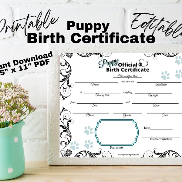 Puppy Birth Certificate Etsy