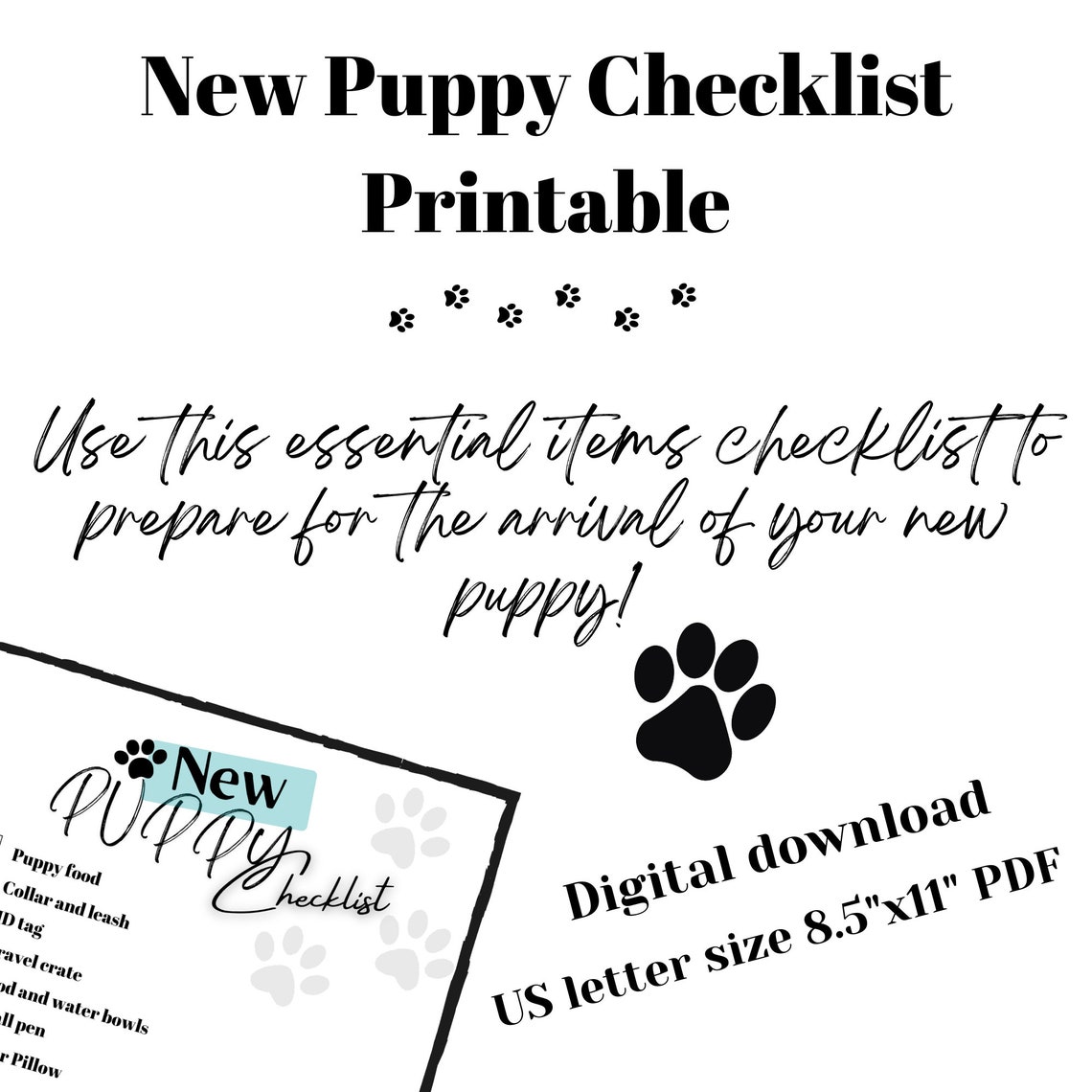 PRINTABLE New Puppy Checklist Great for New Puppy Owners or Etsy