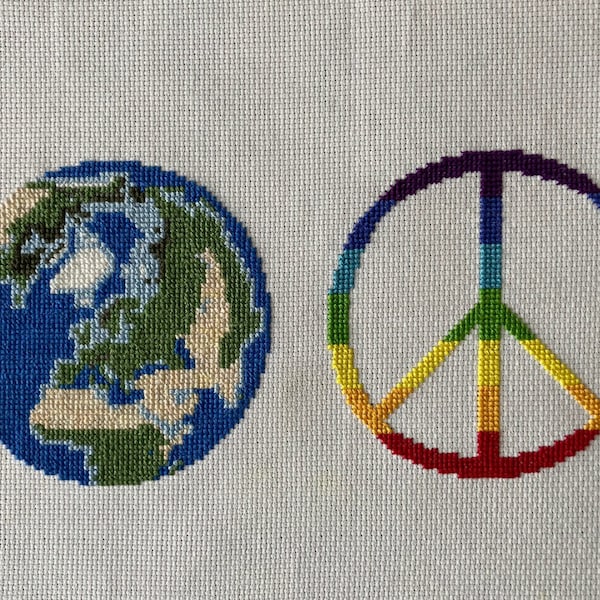 World Peace Cross Stitch Pattern, 2 Color Schemes, Digital Download