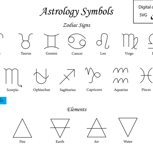 Astrology Symbols: Zodiac Symbols, Planet Symbols, Element Symbols, SVG, Vector, ClipArt, Digital Download