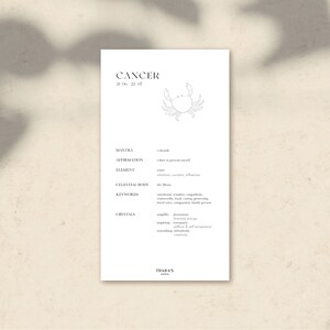 Cancer sign astrology printable PDF dashboard Personal size chic, classy and minimal accessories for your planner