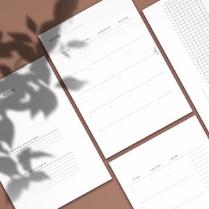 A5 undated monthly planner inserts printable PDF MO2P habit tracker, intention setting