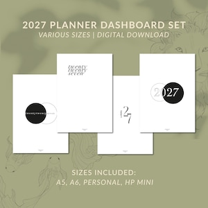 2027 planner dashboard printable PDF in various sizes chique, classy an minimal planner accessories
