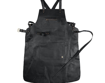 Customize your Apron with name & Logo Black Leather Apron With Multi-Pocket For BBQ Chef Cooking Woodwork Apron Gift