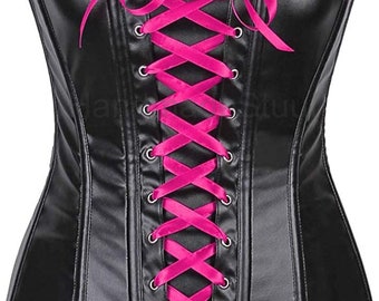 corsets Women's Lavish Wet Look Faux Leather Lace-up Over Bust Corset