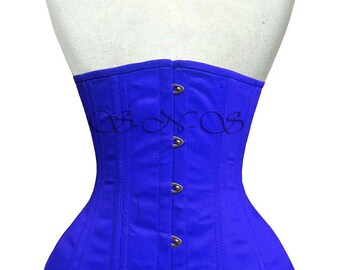 26 Double Steel Boned waist training Long Line Under-bust Cotton Corset