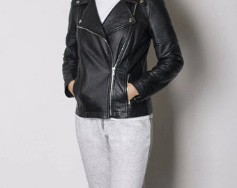 SELENA Giacca Da Donna In Vera Pelle Nero Vestibilità Over - Doppia Pelle - Foto 8