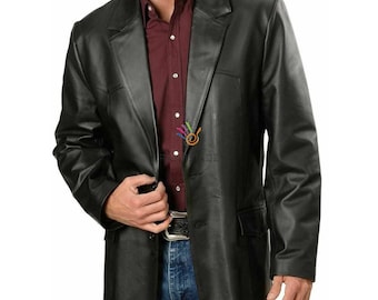 Brand New Men's Genuine soft Lambskin Leather Blazer Jacket Two Button Coat ( Surprise gift )