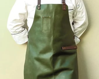 Custom Real Leather Apron Dark Green Butcher Apron Cook Apron BBQ Apron Cooking Apron Woodwork Apron A Quality