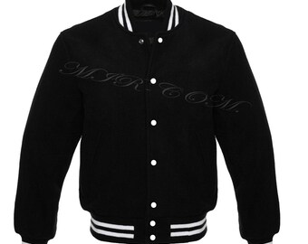 Handmade Wool Varsity Jacket: Leather Sleeves, College Style