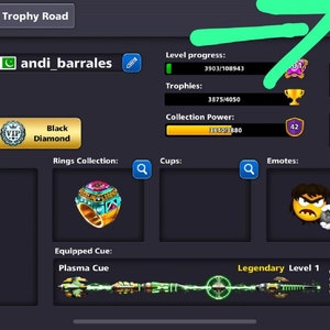Puede incluir: Una captura de pantalla de un perfil de juego móvil que muestra las estadísticas de un jugador, incluyendo las ganancias totales, las monedas, el rango, los juegos ganados, el porcentaje de victorias, los torneos ganados, la racha de victorias y las bolas embolsadas. El avatar del jugador es un lobo que lleva una corona. El ID único del jugador es 205-841.