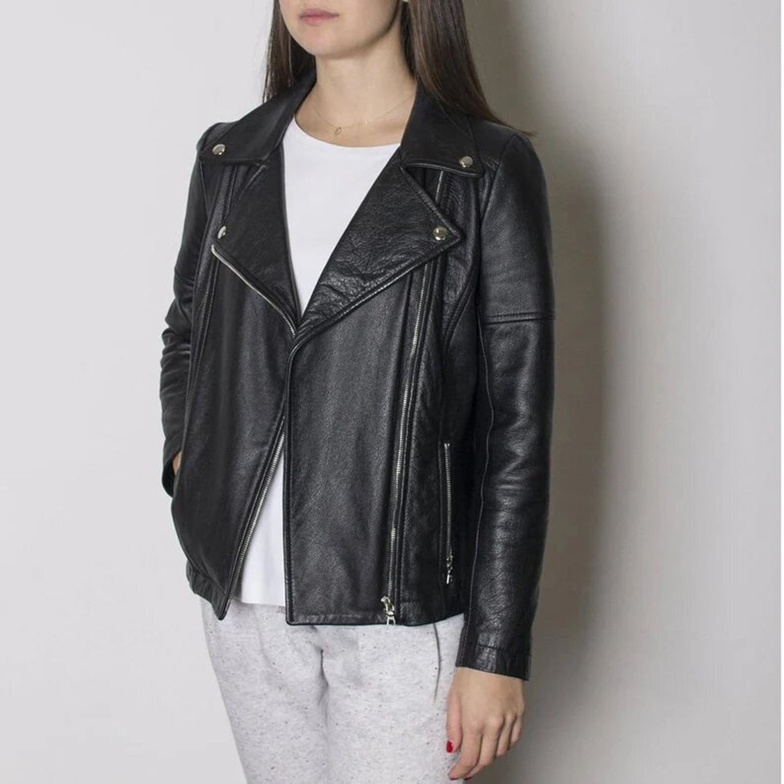 Donna Originale Giacca IN Pelle Di Agnello Moto Slim Fit da Donna Originale Giacca IN Pelle Di Agnello Moto Slim Fit da