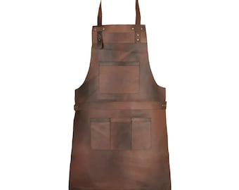 Custom Apron Real Leather Dark Brown Butcher Apron Cook Apron BBQ Apron Cooking Apron Woodwork Apron A+ Quality