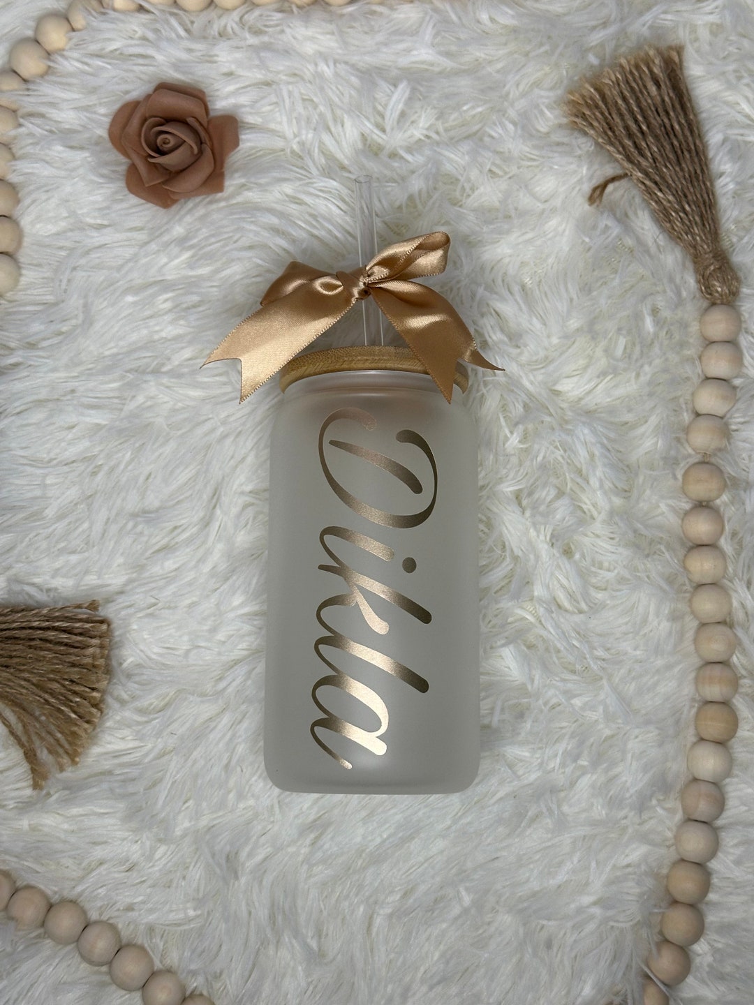 Personalized Glass Cup With Bamboo Lid & Straw | 16 Oz Beer Can Glass ...