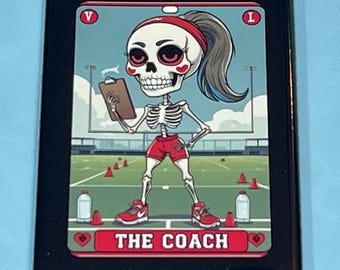 The Coach Skeleton Rectangle Magnet – Female Sports Leader Skull Decor – Team Spirit Gift
