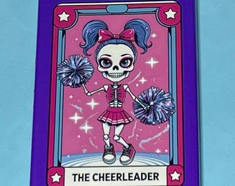 The Cheerleader Skeleton Rectangle Magnet – Pom Pom Skull Fridge Decor – Dance & Spirit Gift